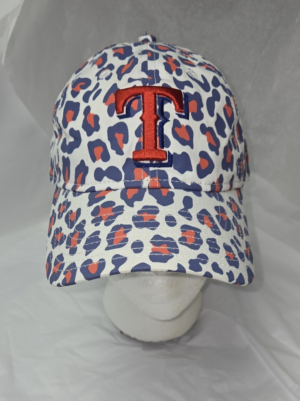 New Era Texas Rangers White Leopard Print Cap with Red & Blue Accents